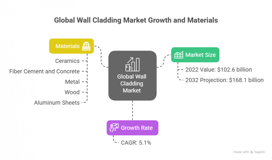 Wall Cladding Market to Reach $168.1 Billion by 2032, Growing at a CAGR of 5.1% from 2023